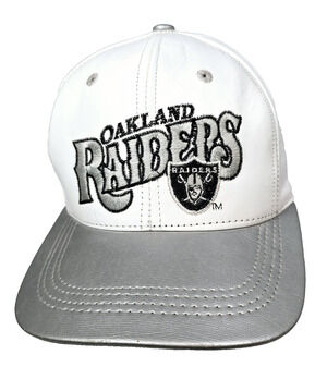 Vintage NFL Branded Oakland Raiders Leather Strapback Cap White, Silver, USA